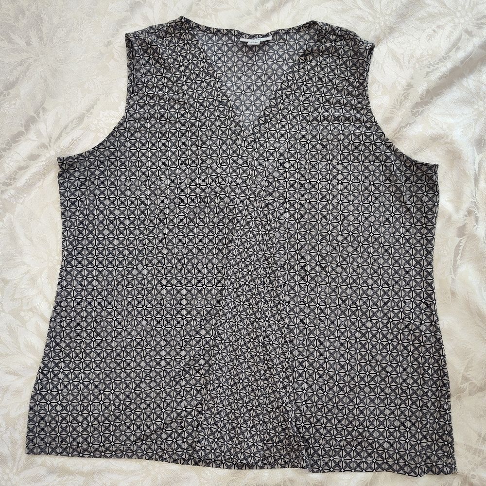 Croft & Barrow Blouse Womens XL Black Tan Geometric Sleeveless Flowy Blouse